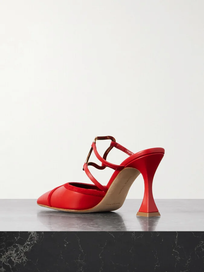 Manolo Blahnik - Tituta 90 Embellished Suede-trimmed Leather Mules - Red - Image 3