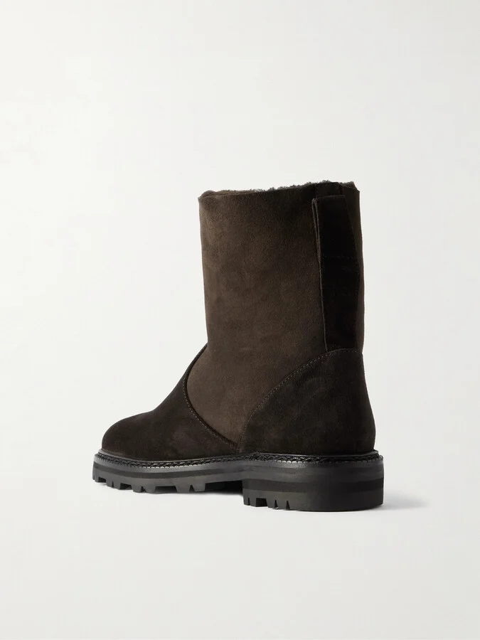 Manolo Blahnik - Tomosa Shearling-lined Suede Ankle Boots - Brown - Image 3