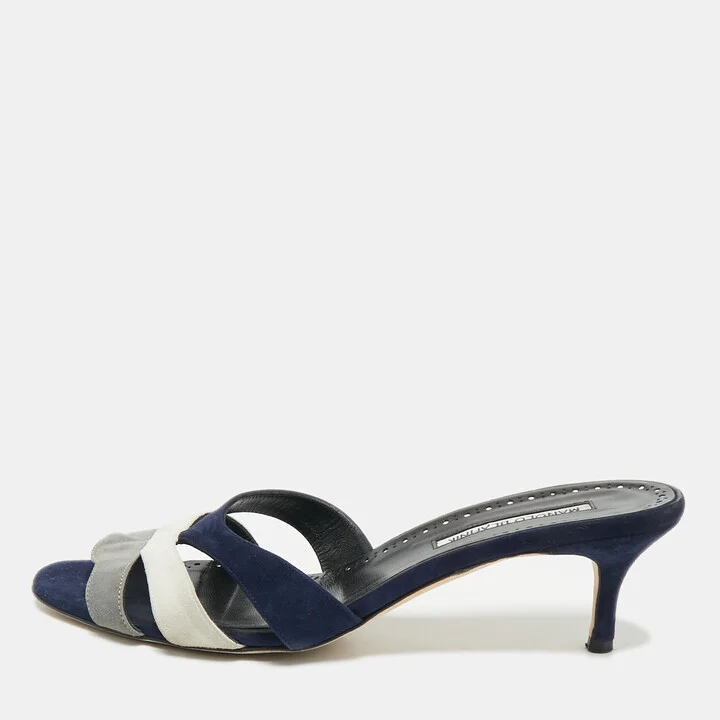 Manolo Blahnik Tri Color Suede Slide Sandals Size 40