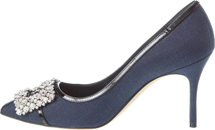 Manolo Blahnik Tuberian 90 Linen & Leather Pump - Image 2