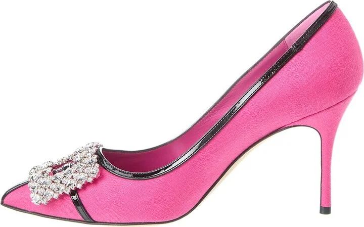 Manolo Blahnik Tuberian 90 Linen & Leather Pump - Image 2