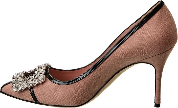Manolo Blahnik Tuberian 90 Linen & Leather Pump - Image 2