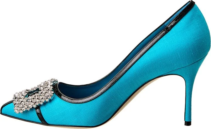Manolo Blahnik Tuberian 90 Linen & Leather Pump - Image 2