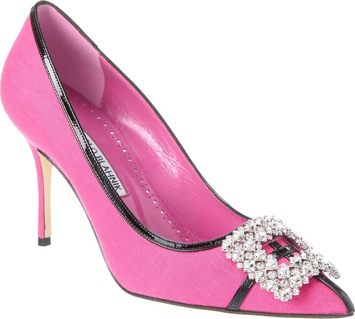 Manolo Blahnik Tuberian 90 Linen & Leather Pump