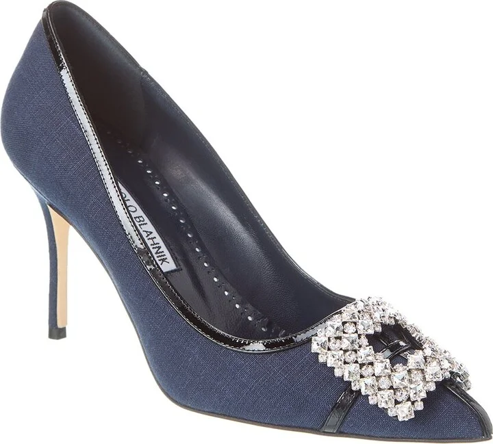 Manolo Blahnik Tuberian 90 Linen & Leather Pump