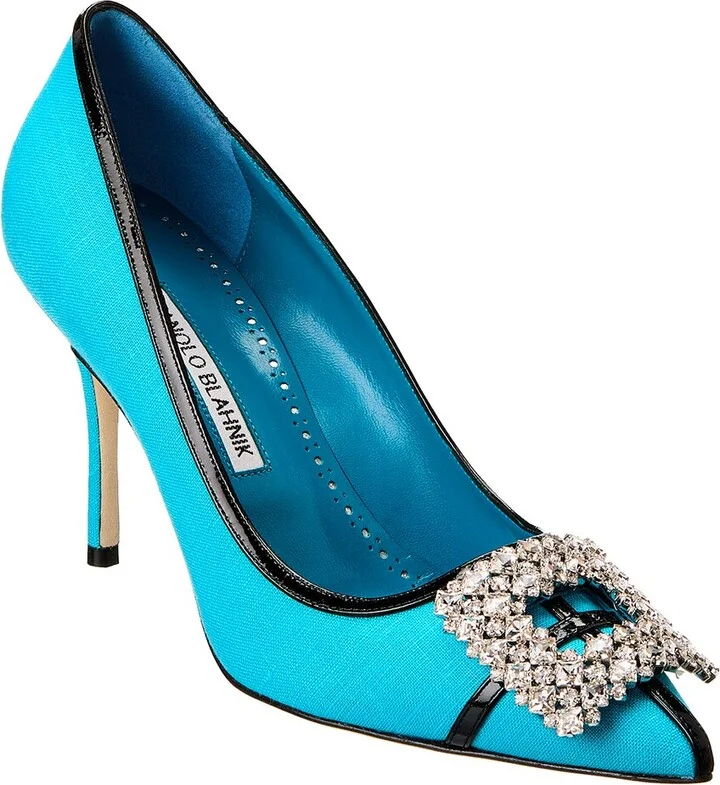 Manolo Blahnik Tuberian 90 Linen & Leather Pump