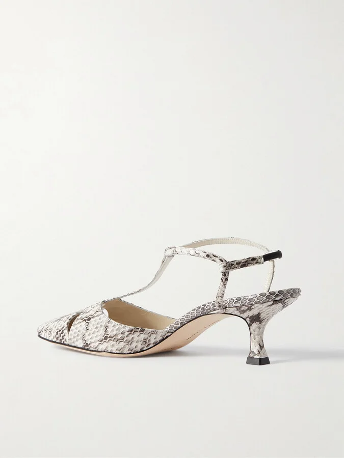 Manolo Blahnik - Turgimod 50 Cutout Elaphe Slingback Pumps - Neutrals - Image 3
