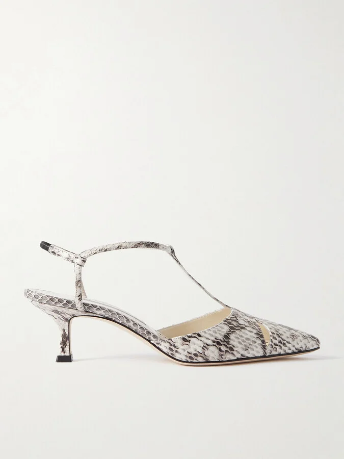 Manolo Blahnik - Turgimod 50 Cutout Elaphe Slingback Pumps - Neutrals