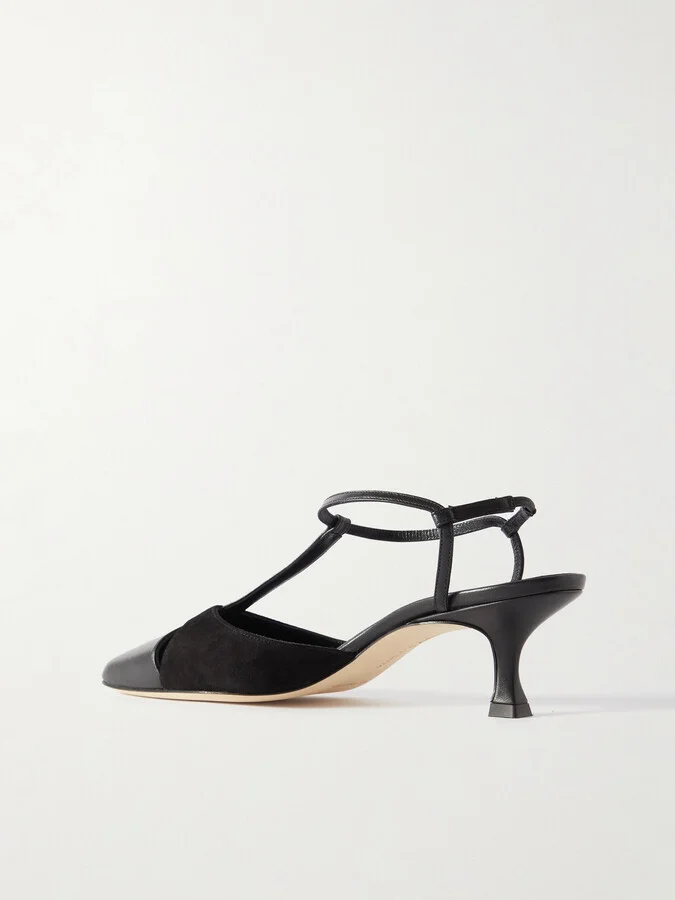 Manolo Blahnik - Turgimod 50 Cutout Leather And Suede Pumps - Black - Image 3