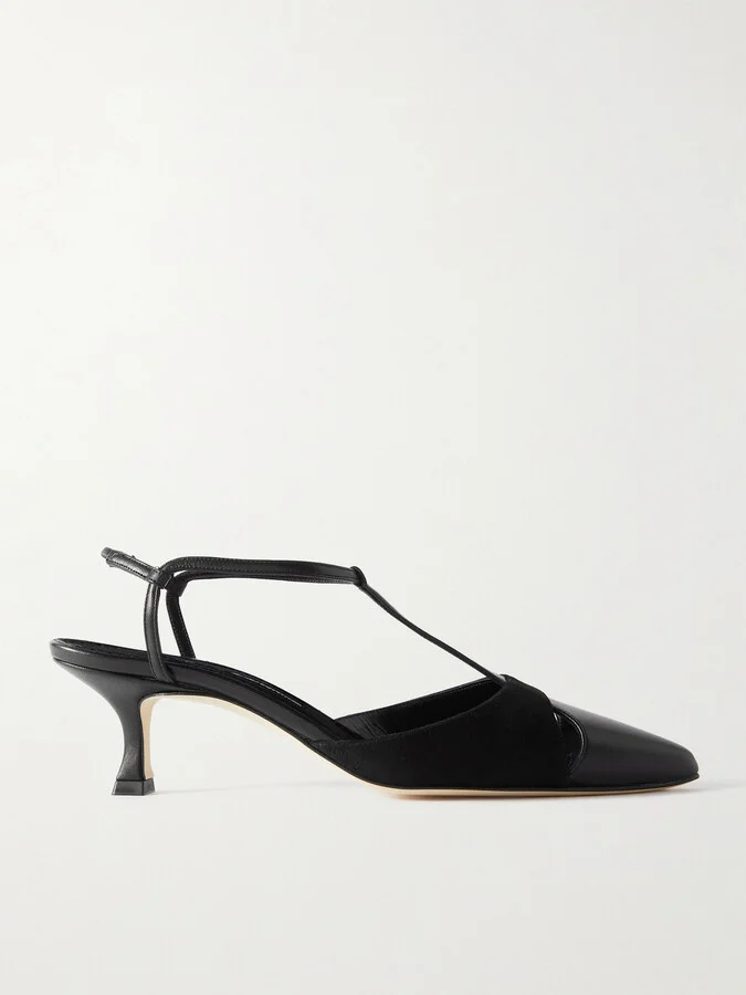 Manolo Blahnik - Turgimod 50 Cutout Leather And Suede Pumps - Black