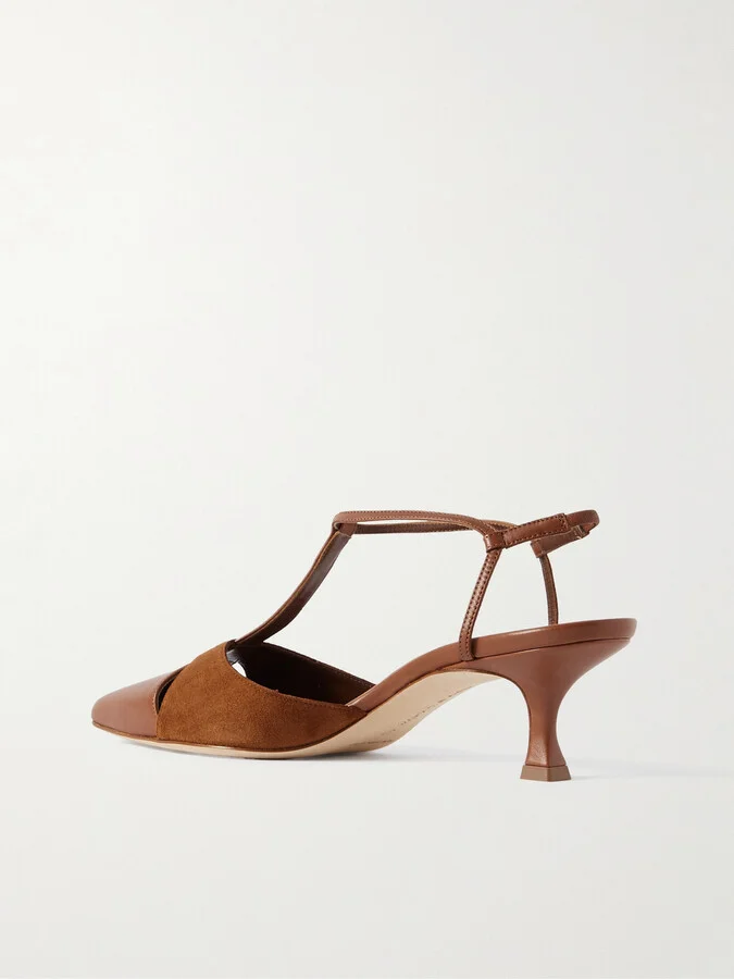 Manolo Blahnik - Turgimod 50 Cutout Leather And Suede Slingback Pumps - Brown - Image 3