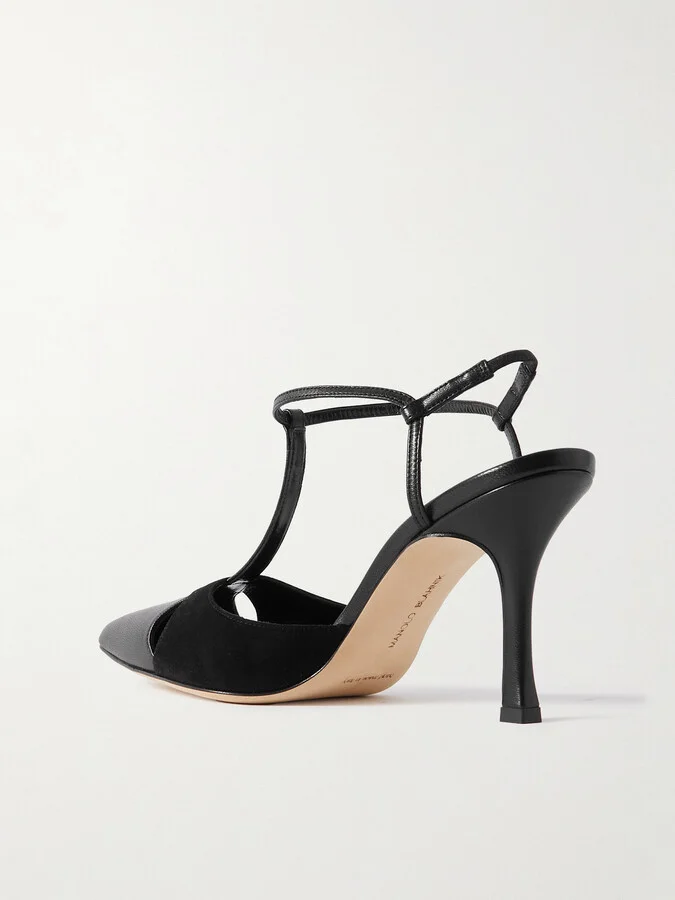 Manolo Blahnik - Turgimodhi 90 Cutout Leather And Suede Pumps - Black - Image 3
