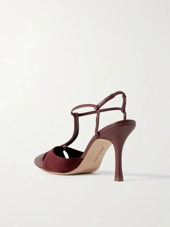 Manolo Blahnik - Turgimodhi 90 Cutout Leather And Suede Pumps - Red - Image 3