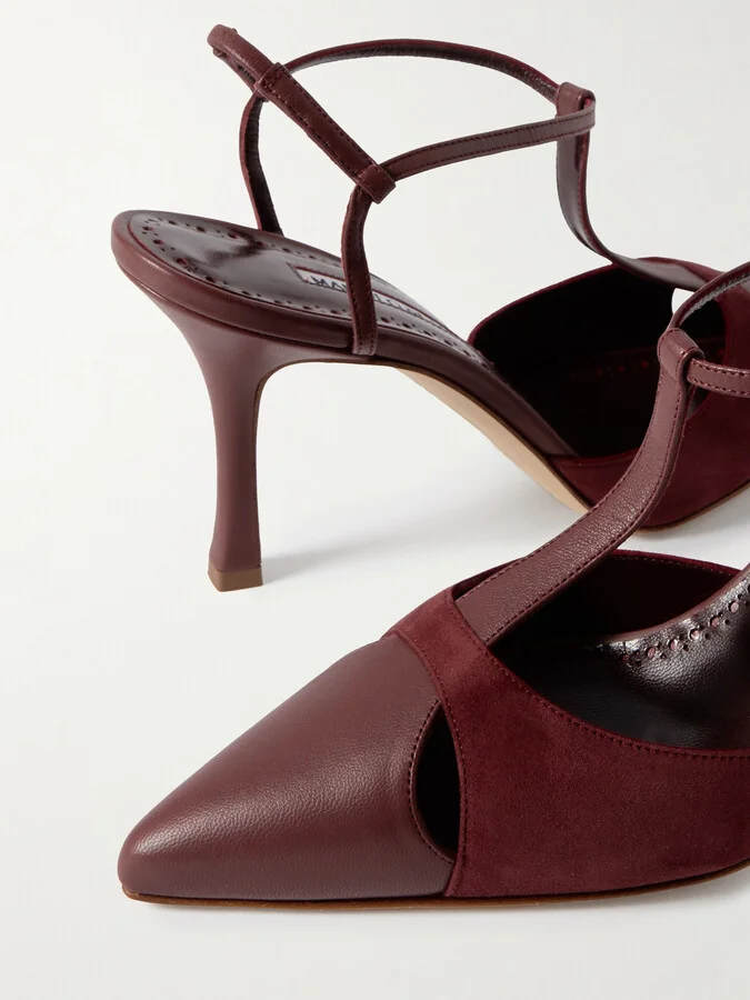 Manolo Blahnik - Turgimodhi 90 Cutout Leather And Suede Pumps - Red - Image 4