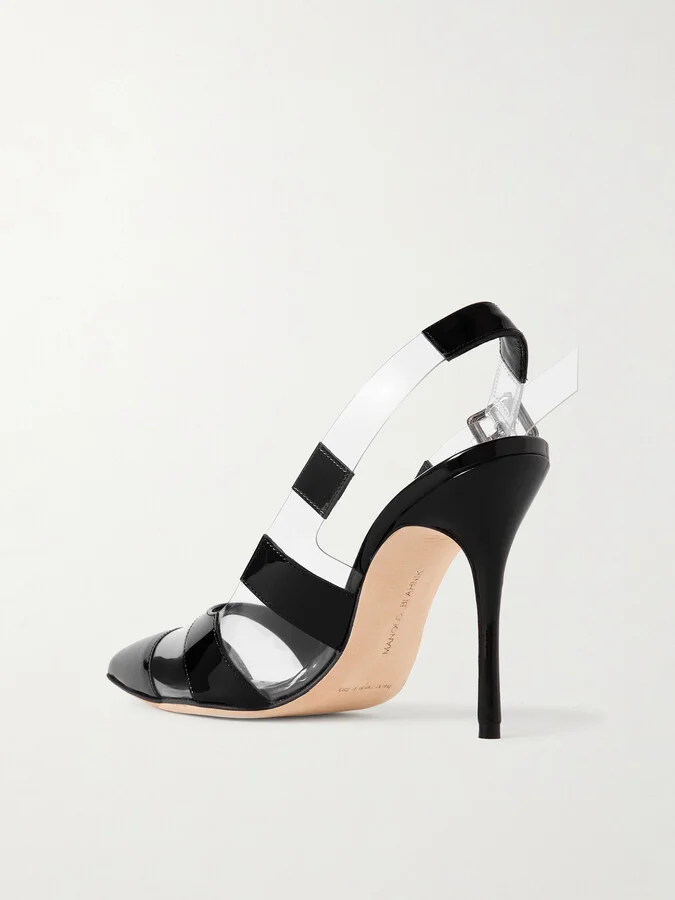 Manolo Blahnik - Uxra 105 Patent-leather And Pvc Slingback Pumps - Black - Image 3