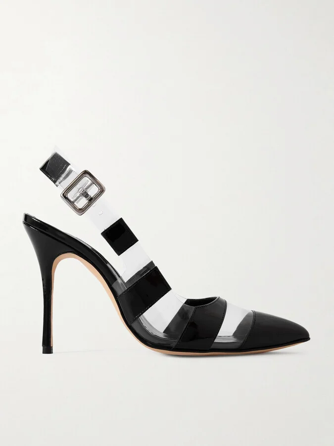 Manolo Blahnik - Uxra 105 Patent-leather And Pvc Slingback Pumps - Black