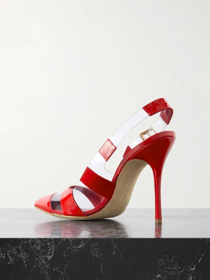 Manolo Blahnik - Uxra 105 Patent-leather And Pvc Slingback Pumps - Red - Image 3