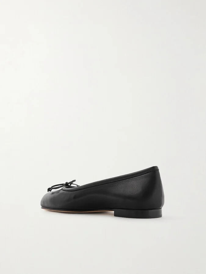 Manolo Blahnik - Veralli Bow-detailed Leather Ballet Flats - Black - Image 3