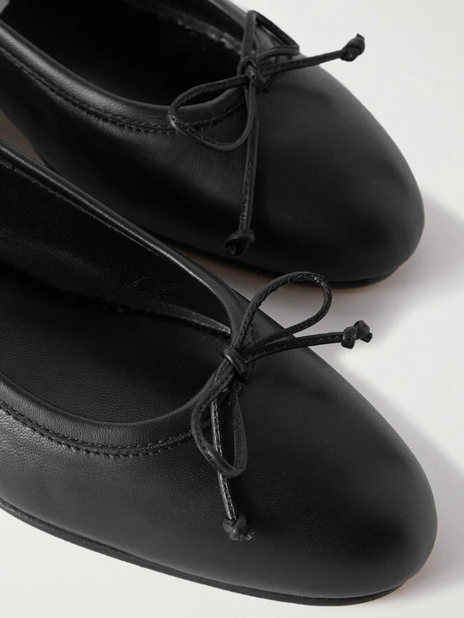 Manolo Blahnik - Veralli Bow-detailed Leather Ballet Flats - Black - Image 4