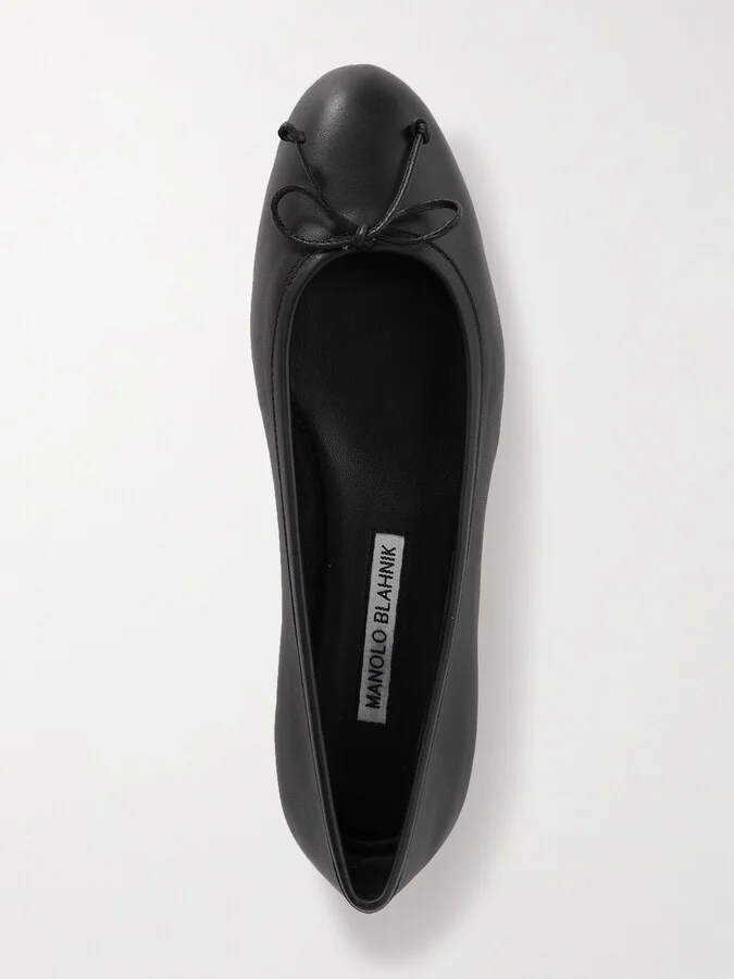 Manolo Blahnik - Veralli Bow-detailed Leather Ballet Flats - Black - Image 5