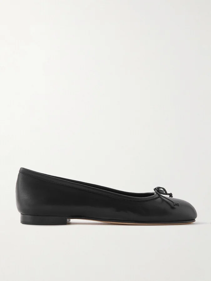 Manolo Blahnik - Veralli Bow-detailed Leather Ballet Flats - Black