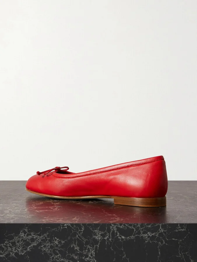 Manolo Blahnik - Veralli Bow-detailed Leather Ballet Flats - Red - Image 3