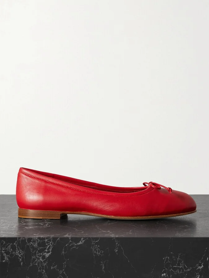 Manolo Blahnik - Veralli Bow-detailed Leather Ballet Flats - Red