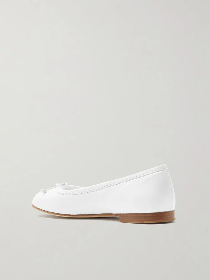 Manolo Blahnik - Veralli Bow-detailed Leather Ballet Flats - White - Image 3