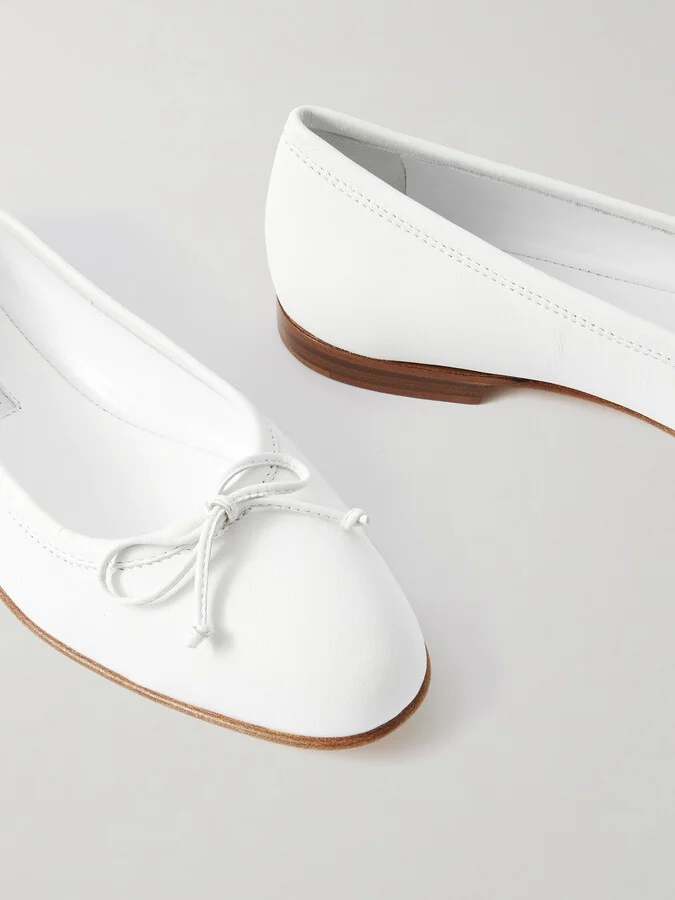 Manolo Blahnik - Veralli Bow-detailed Leather Ballet Flats - White - Image 4