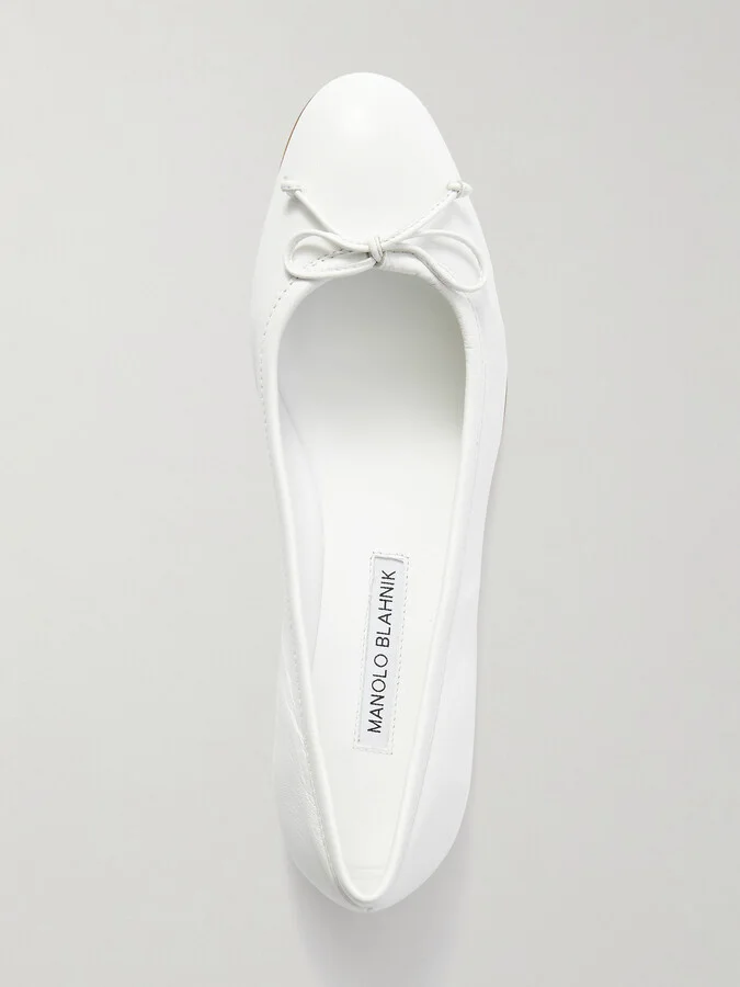 Manolo Blahnik - Veralli Bow-detailed Leather Ballet Flats - White - Image 5