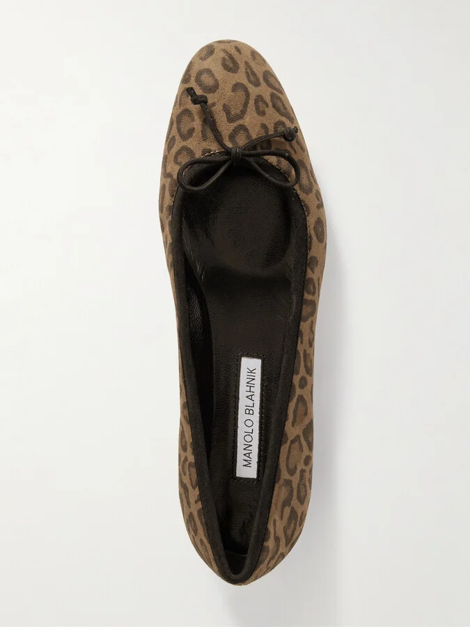 Manolo Blahnik - Veralli Bow-detailed Leopard-print Suede Ballet Flats - Animal print - Image 5