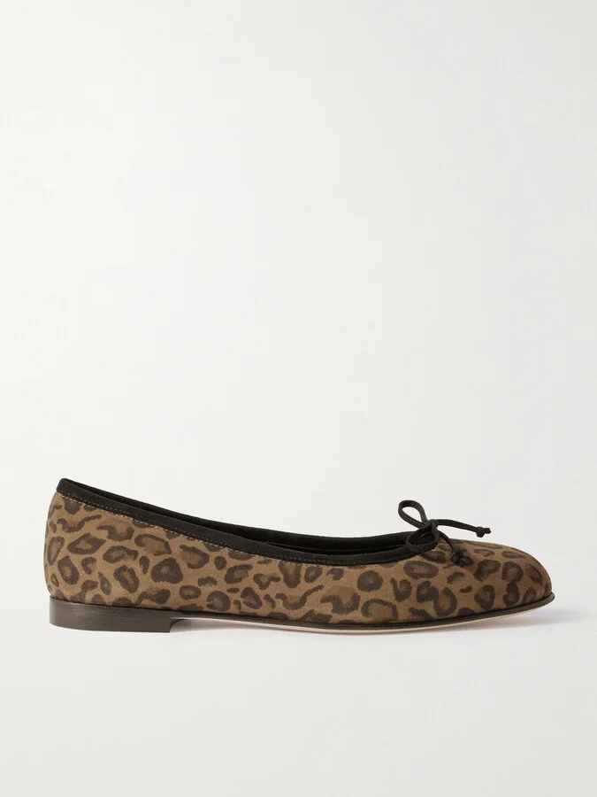 Manolo Blahnik - Veralli Bow-detailed Leopard-print Suede Ballet Flats - Animal print