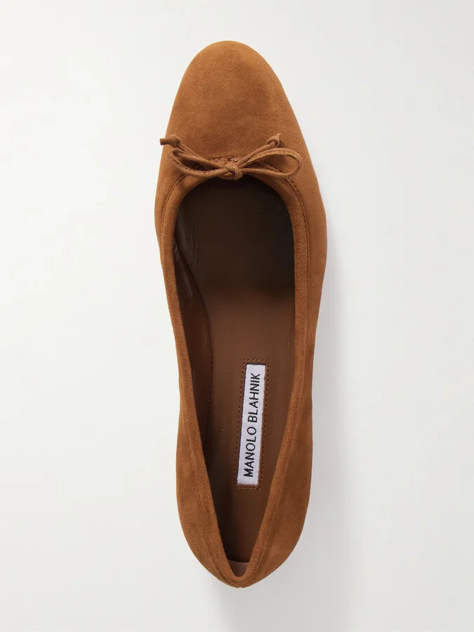 Manolo Blahnik - Veralli Bow-detailed Suede Ballet Flats - Brown - Image 5