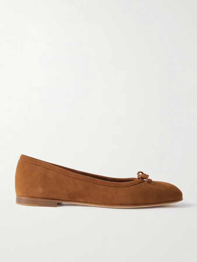 Manolo Blahnik - Veralli Bow-detailed Suede Ballet Flats - Brown