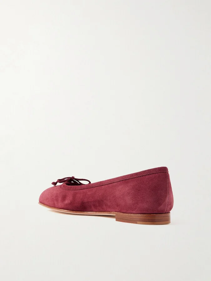 Manolo Blahnik - Veralli Bow-detailed Suede Ballet Flats - Burgundy - Image 3