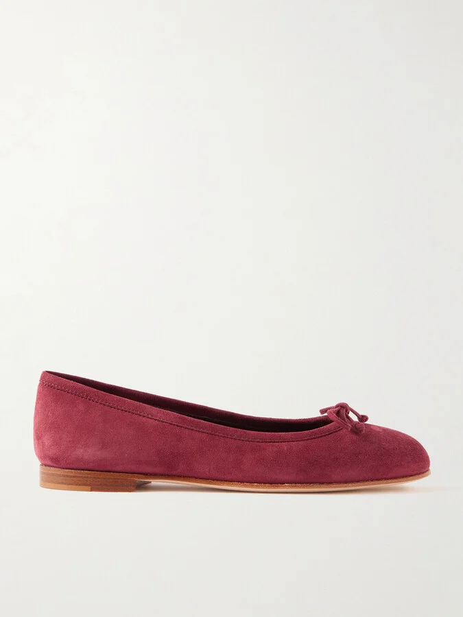 Manolo Blahnik - Veralli Bow-detailed Suede Ballet Flats - Burgundy