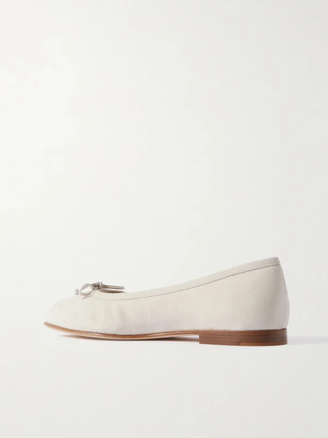 Manolo Blahnik - Veralli Bow-detailed Suede Ballet Flats - Cream - Image 3