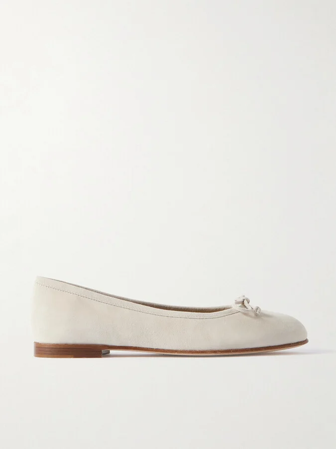 Manolo Blahnik - Veralli Bow-detailed Suede Ballet Flats - Cream