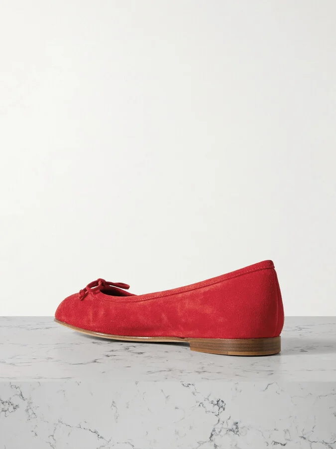 Manolo Blahnik - Veralli Bow-detailed Suede Ballet Flats - Red - Image 3