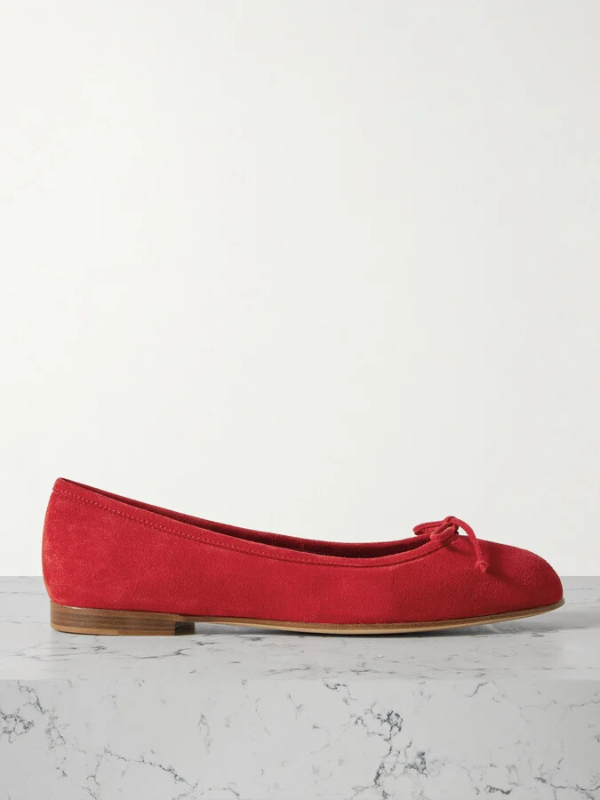 Manolo Blahnik - Veralli Bow-detailed Suede Ballet Flats - Red