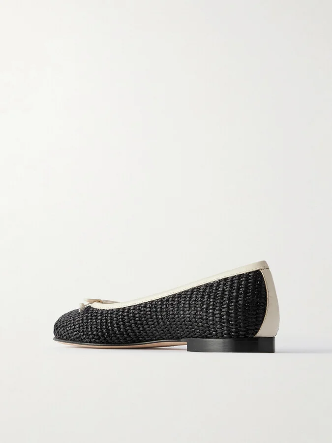 Manolo Blahnik - Veralli Leather-trimmed Raffia Ballet Flats - Black - Image 3
