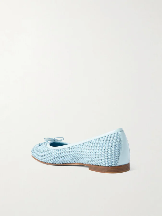 Manolo Blahnik - Veralli Leather-trimmed Raffia Ballet Flats - Blue - Image 3