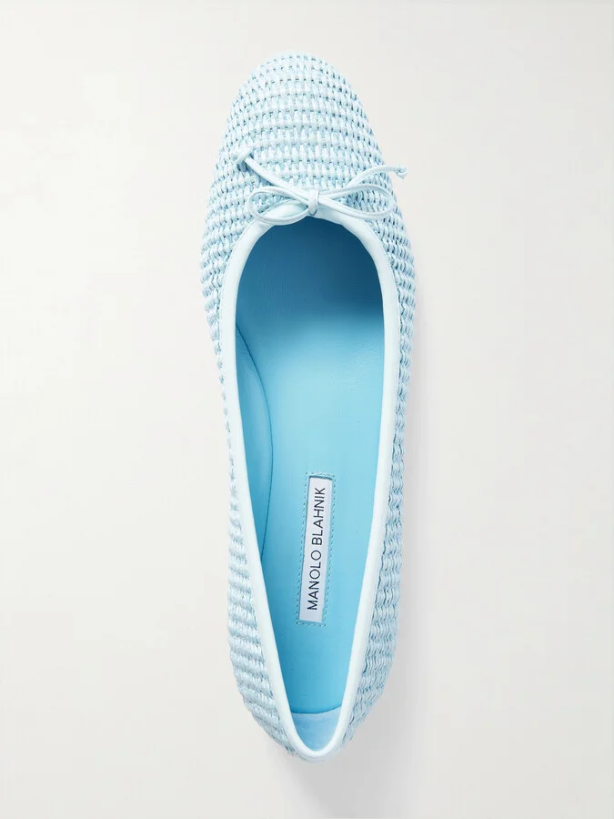 Manolo Blahnik - Veralli Leather-trimmed Raffia Ballet Flats - Blue - Image 5