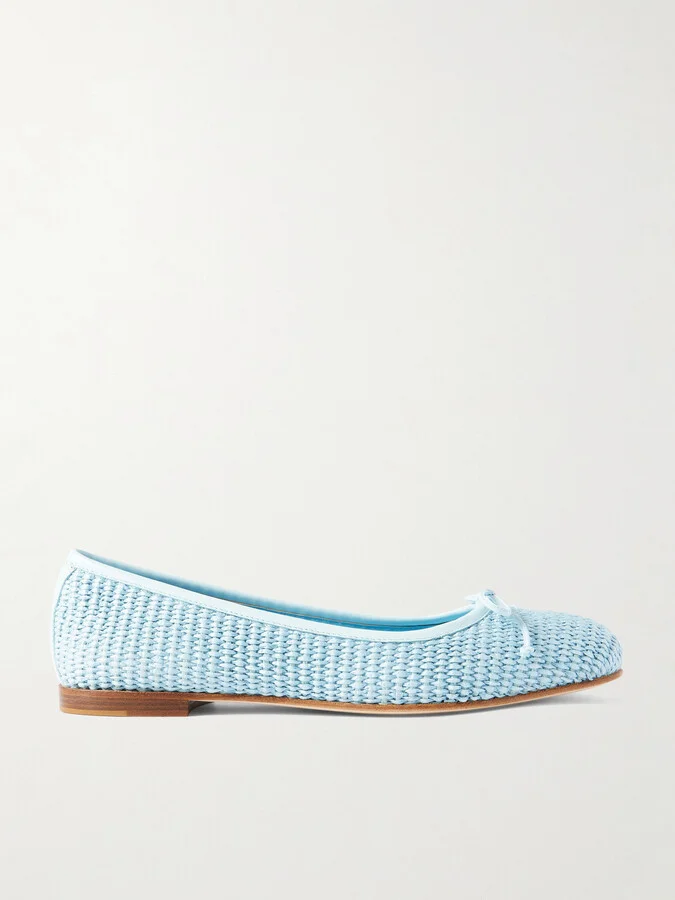 Manolo Blahnik - Veralli Leather-trimmed Raffia Ballet Flats - Blue