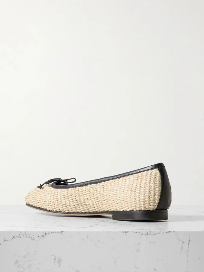 Manolo Blahnik - Veralli Leather-trimmed Raffia Ballet Flats - Cream - Image 3