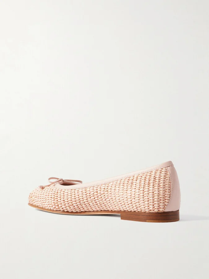 Manolo Blahnik - Veralli Leather-trimmed Raffia Ballet Flats - Pink - Image 3