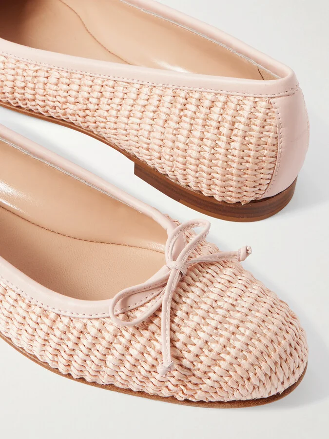 Manolo Blahnik - Veralli Leather-trimmed Raffia Ballet Flats - Pink - Image 4