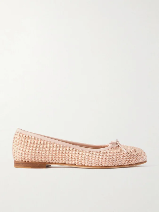 Manolo Blahnik - Veralli Leather-trimmed Raffia Ballet Flats - Pink
