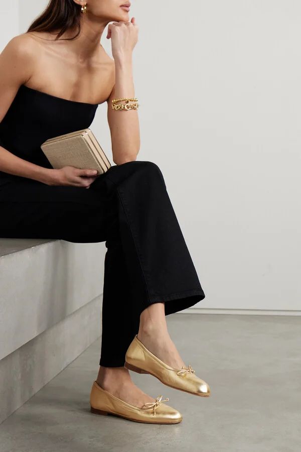 Manolo Blahnik - Veralli Metallic Leather Ballet Flats - Gold - Image 2