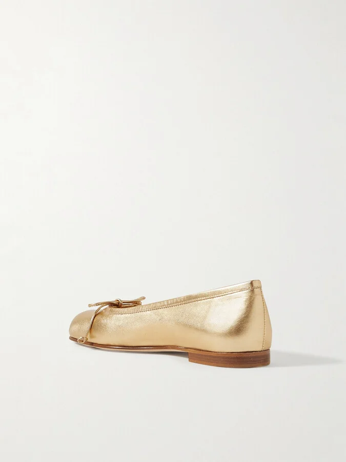 Manolo Blahnik - Veralli Metallic Leather Ballet Flats - Gold - Image 3